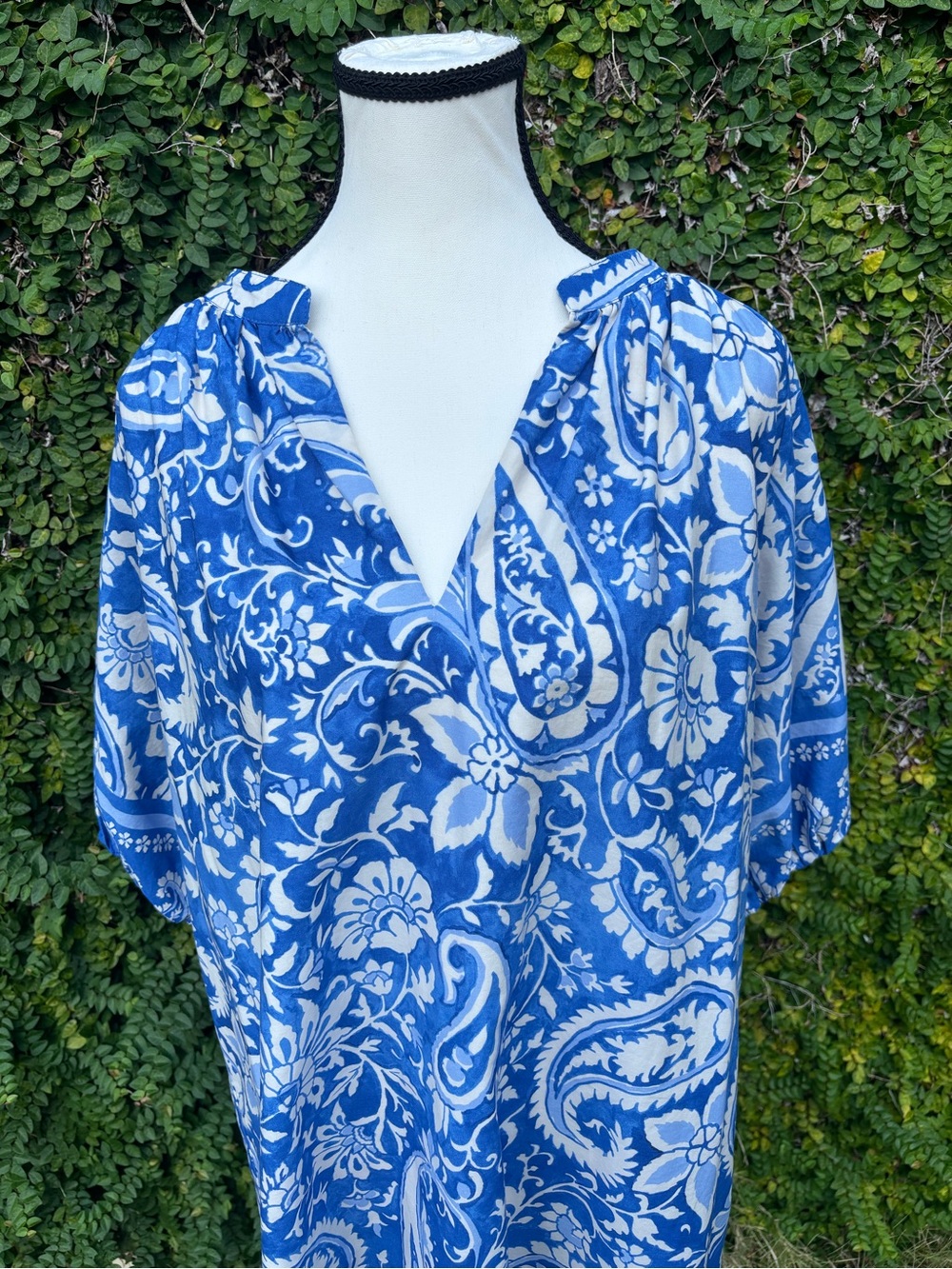 Karen Kane Size L Blue White Floral Paisley Midi Dress 35L 23W 100% Cotton